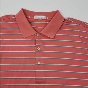 Peter Millar Men's Coral Cotton Stripe Polo Golf‎ Shirt Large